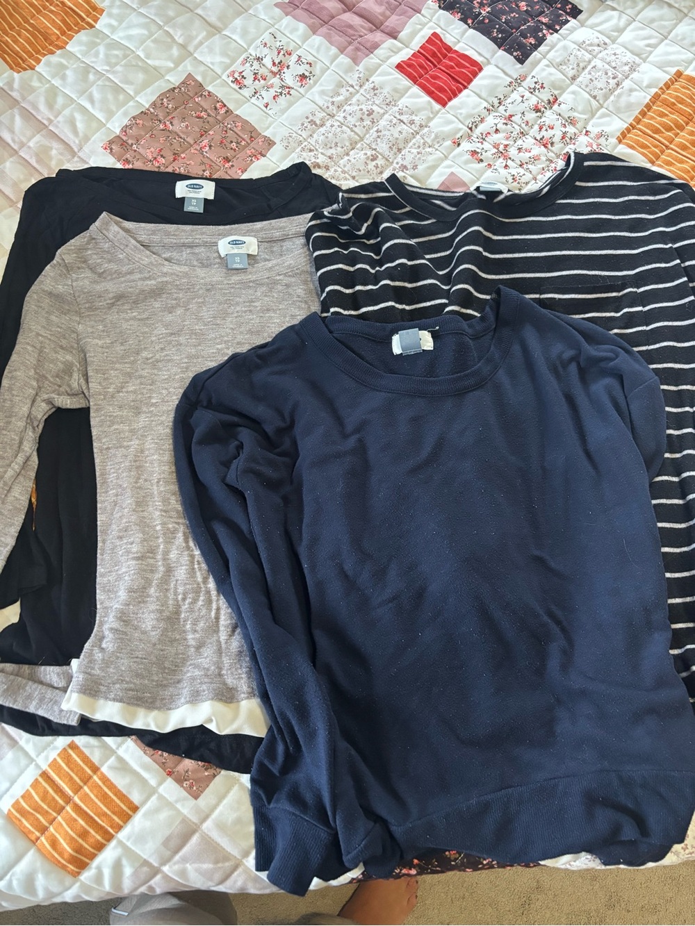 Old Navy Women's Navy, Black, Gray & Black-White Stripe Sweater Tops - Set of 4